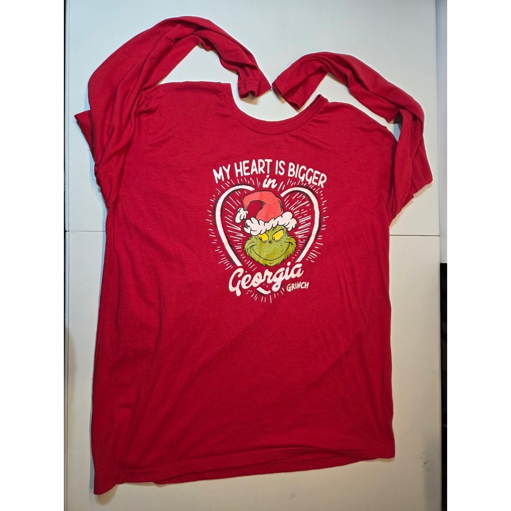 465 Dr Seuss Grinch Georgia My Heart Is Bigger Red Christmas Tee XL